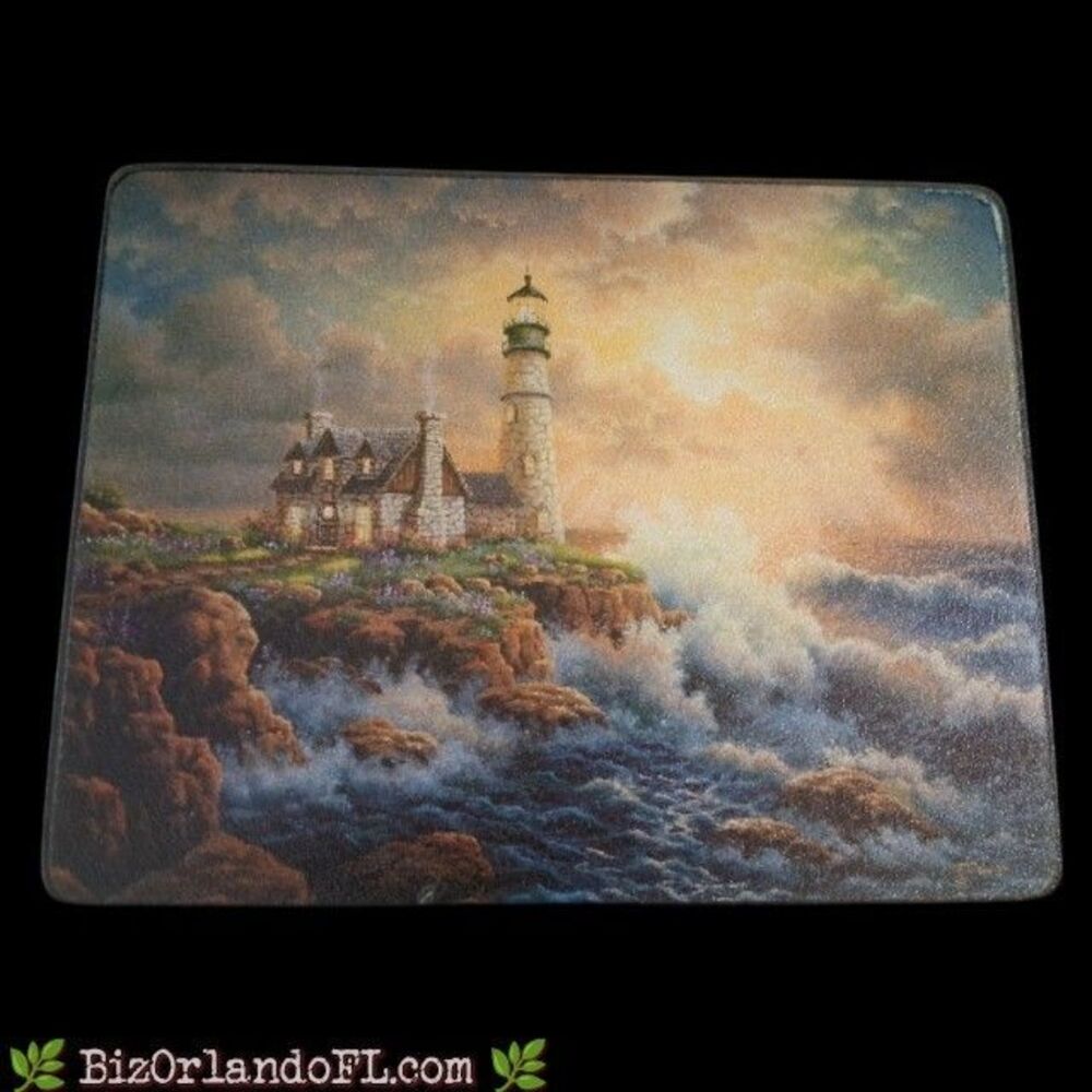 VINTAGE: Crashing Waves / Lighthouse / Sunset Scene Tempered Glass Cutting Board - Picture 1 of 8